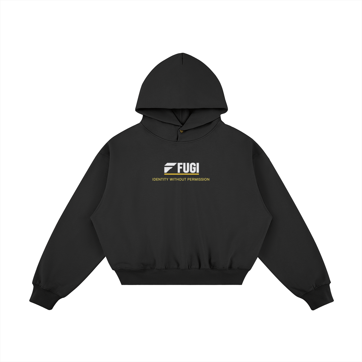 FUGI Snap Collar Oversized Hoodie in black, front view